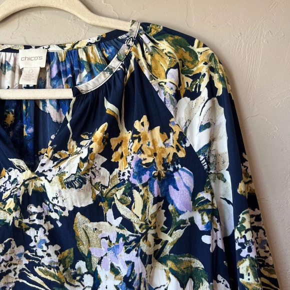 Chicos floral peasant boho loose watercolor Lagenlook cottage core work teacher - Picture 5 of 9